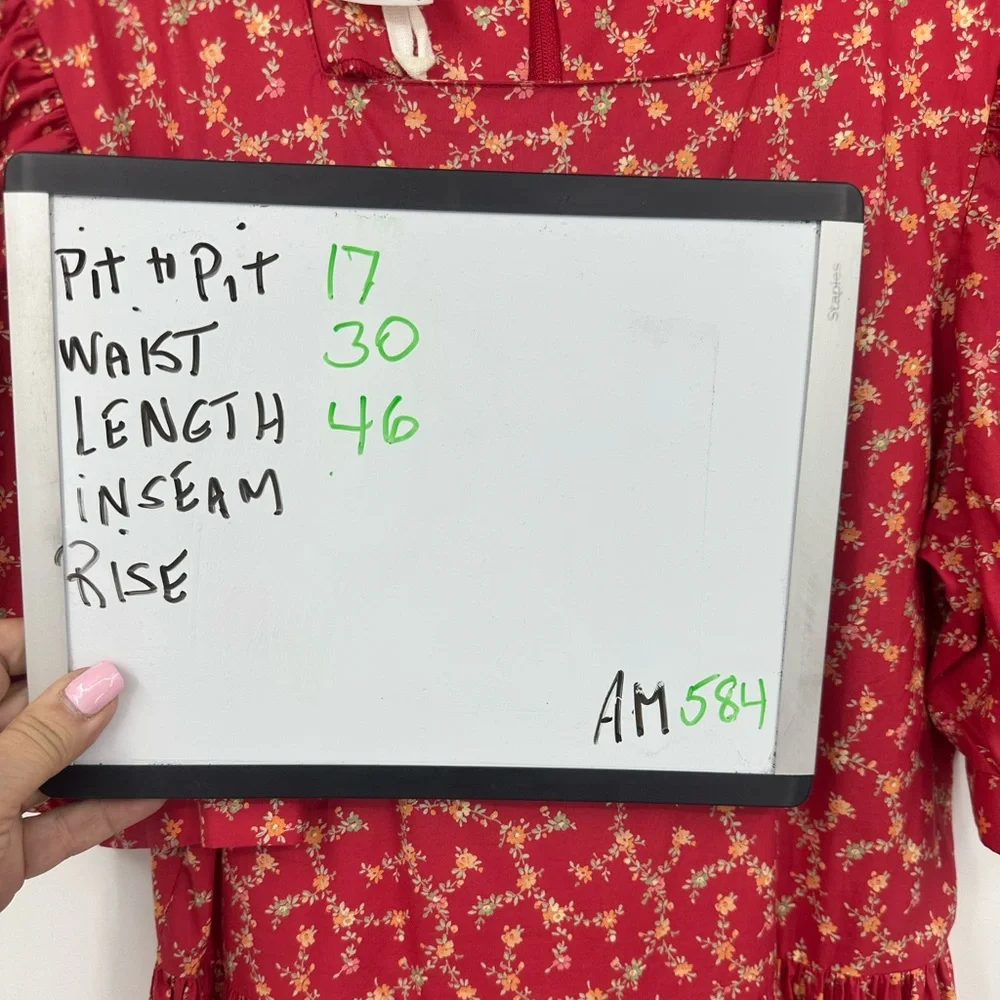 VTG 80s Lauren Ashley Puff Sleeves Red Floral Midi Dress 8 Cottagecore | AM584 - Picture 8 of 9